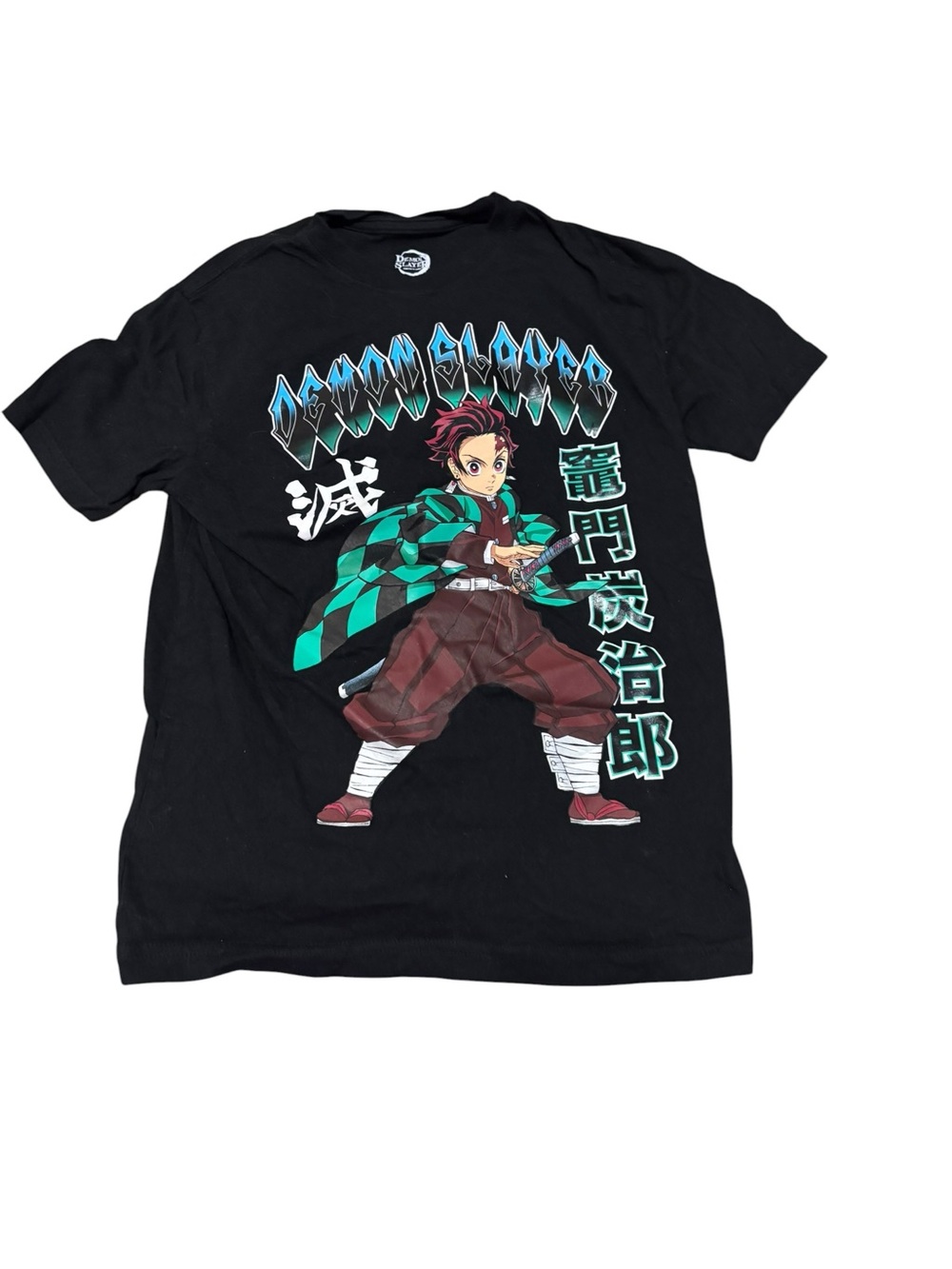 Kids Black Graphic Tee with Teal Character Print - Anime Style